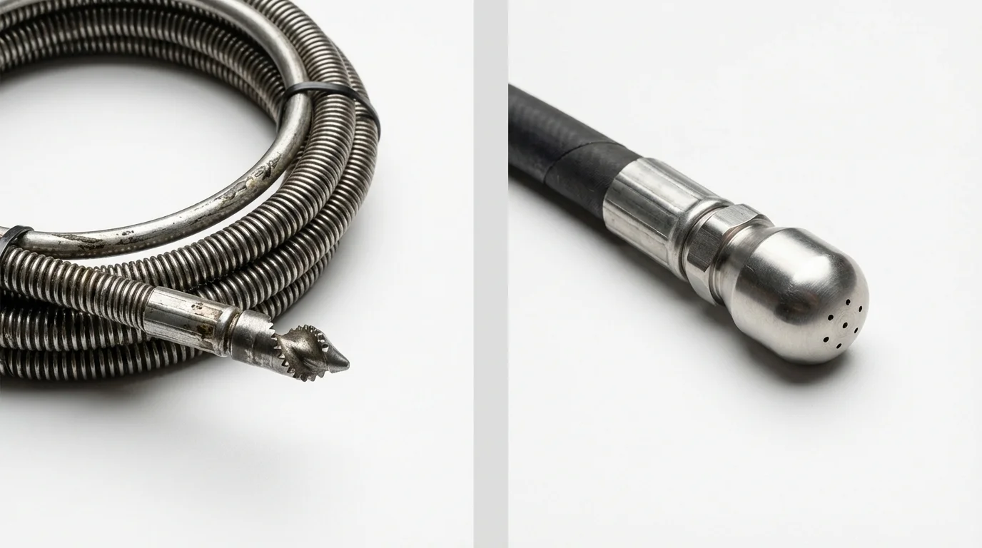 Drain snake cable and hydro jetting nozzle used for drain cleaning in Walnut Grove, MS
