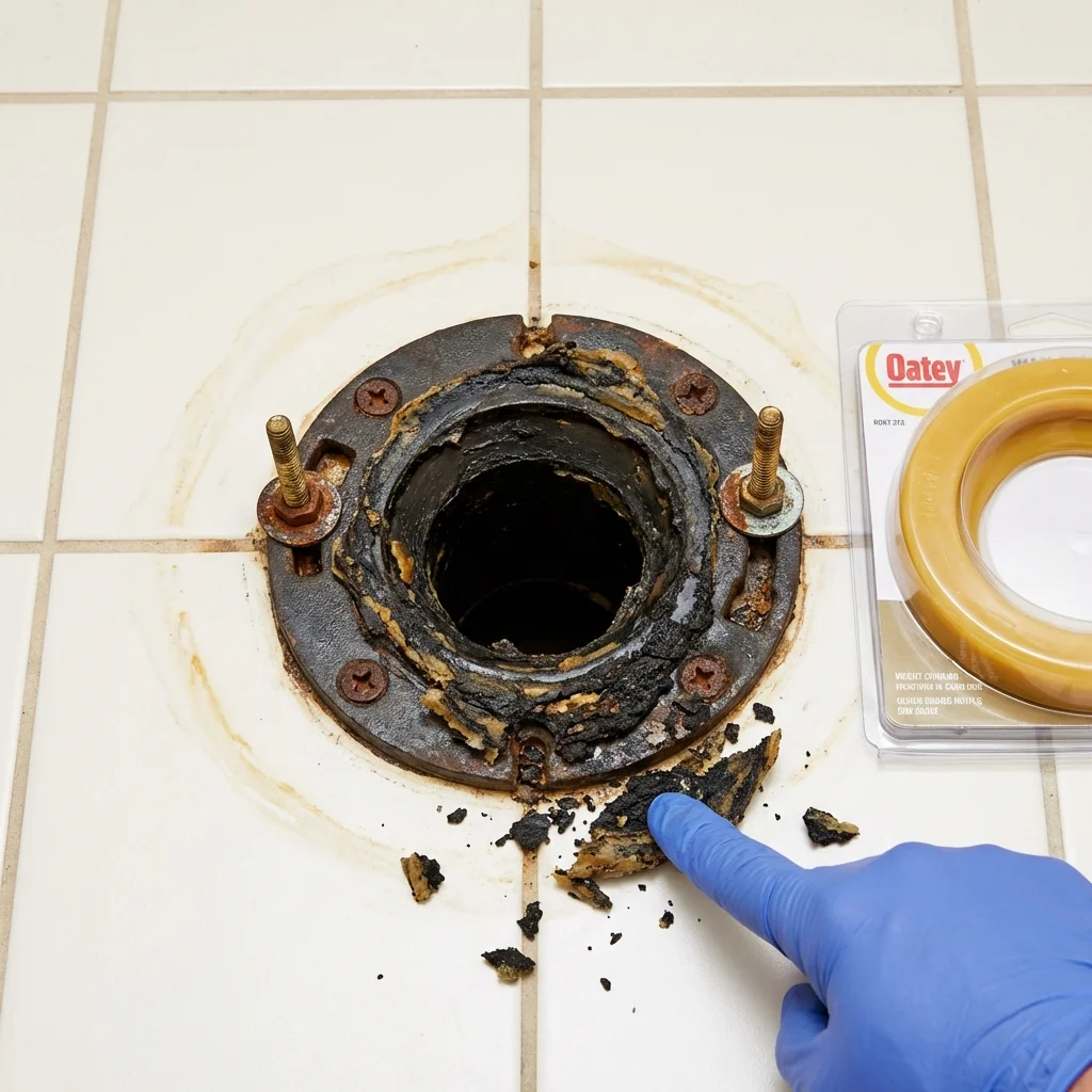 Failed wax ring showing water seepage at the base of a toilet in a Walnut Grove, MS home