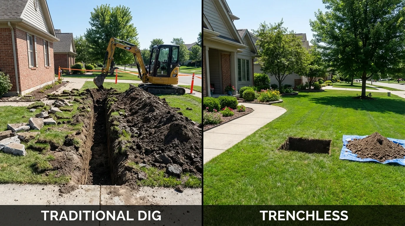 Trenchless sewer repair with minimal yard damage versus traditional excavation in Walnut Grove, MS